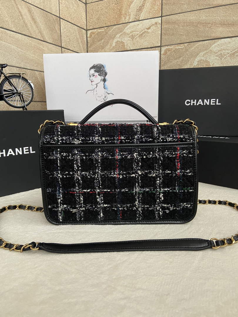 Chanel AS3653 Small Flap Bag with Top Handle Wool Tweed Black