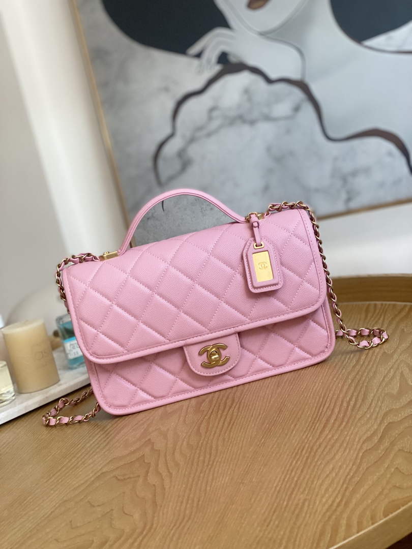 Chanel AS3653 Small Flap Bag with Top Handle Pink Calfskin