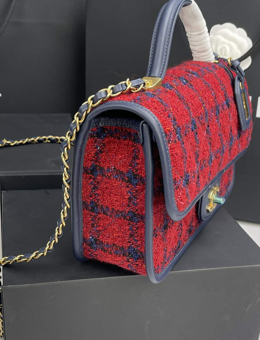 Chanel AS3653 Small Flap Bag with Top Handle Red Wool Tweed