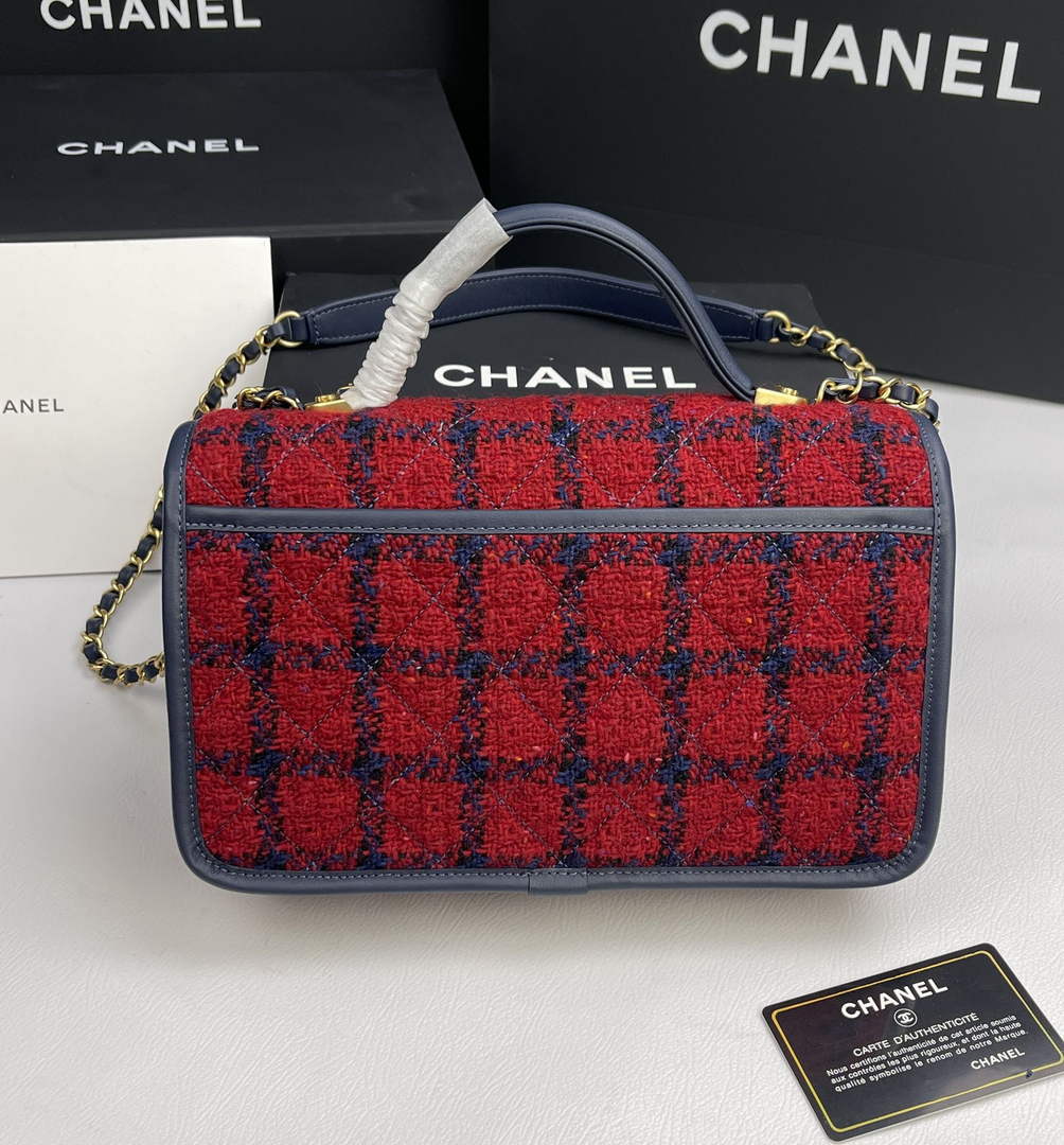 Chanel AS3653 Small Flap Bag with Top Handle Red Wool Tweed