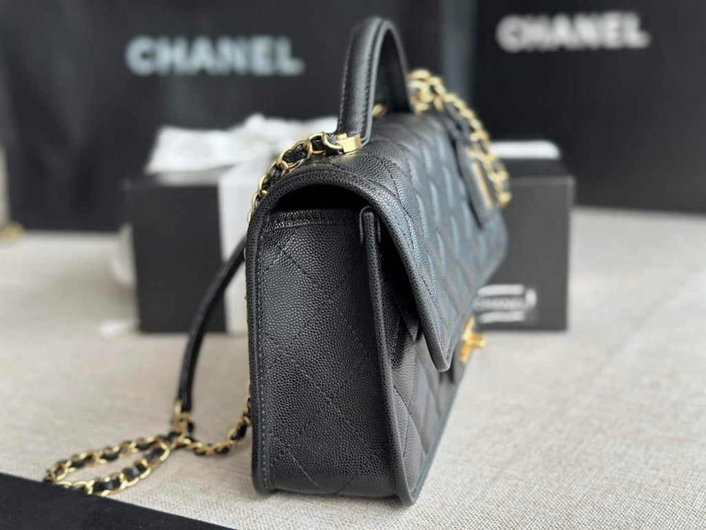 Chanel AS3653 Small Flap Bag with Top Handle Calfskin Black