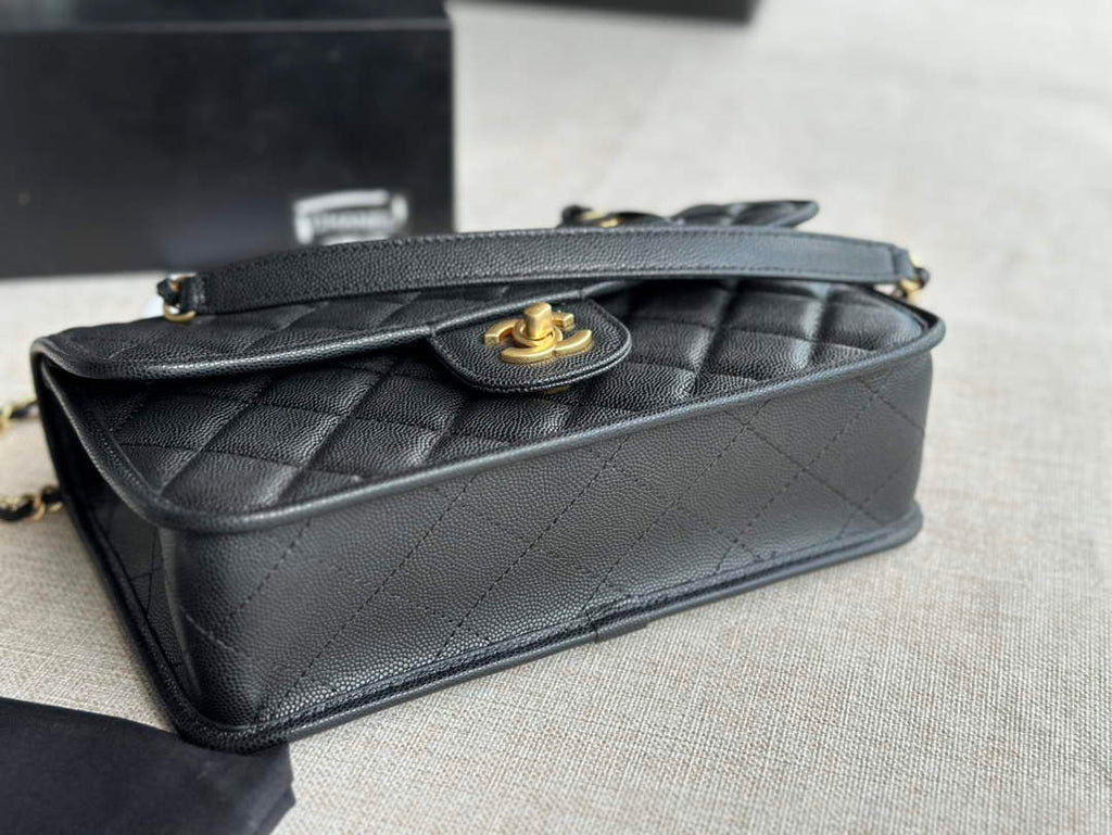 Chanel AS3653 Small Flap Bag with Top Handle Calfskin Black