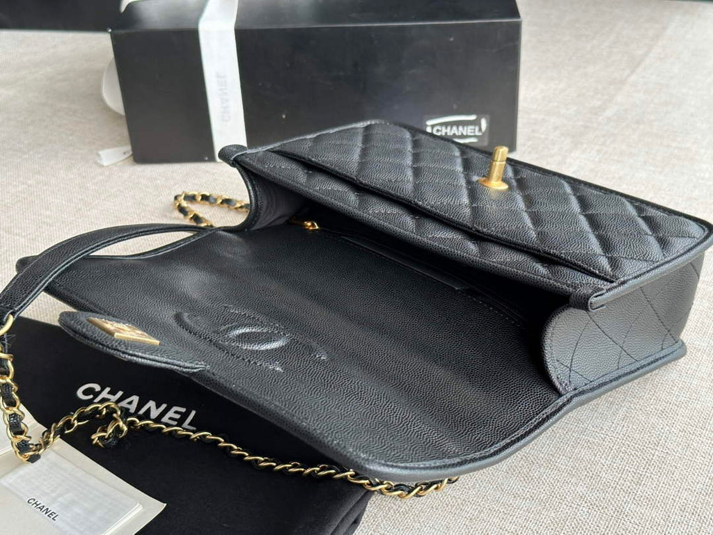 Chanel AS3653 Small Flap Bag with Top Handle Calfskin Black
