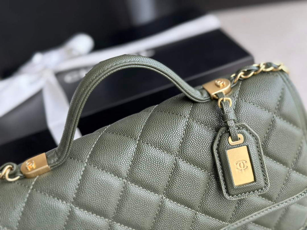 Chanel AS3653 Small Flap Bag with Top Handle Calfskin Green