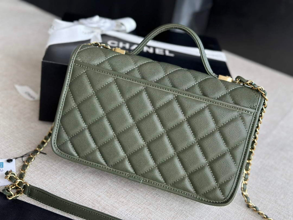 Chanel AS3653 Small Flap Bag with Top Handle Calfskin Green
