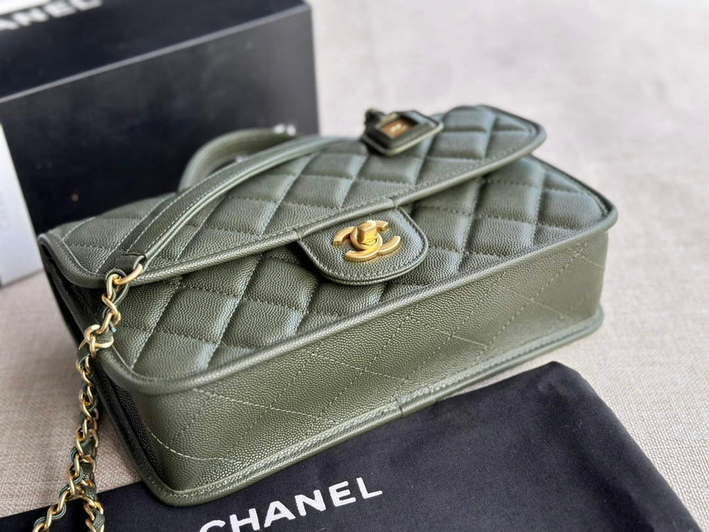 Chanel AS3653 Small Flap Bag with Top Handle Calfskin Green