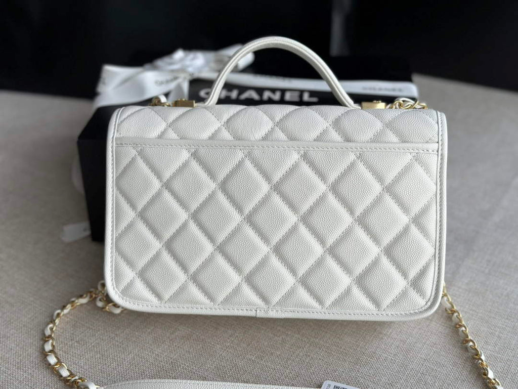 Chanel AS3653 Small Flap Bag with Top Handle Calfskin White