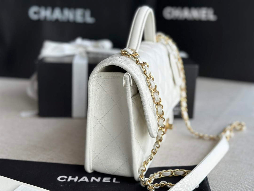 Chanel AS3653 Small Flap Bag with Top Handle Calfskin White
