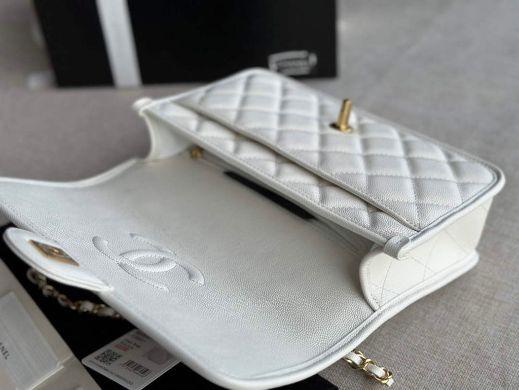 Chanel AS3653 Small Flap Bag with Top Handle Calfskin White