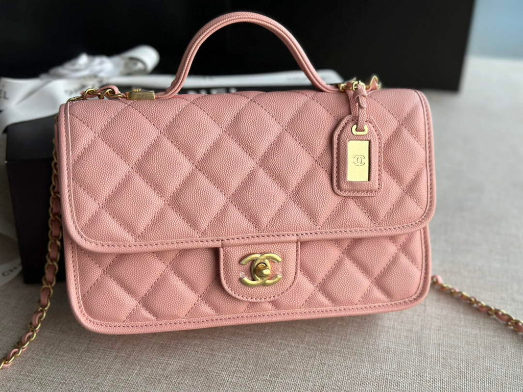 Chanel AS3653 Small Flap Bag with Top Handle Calfskin Pink