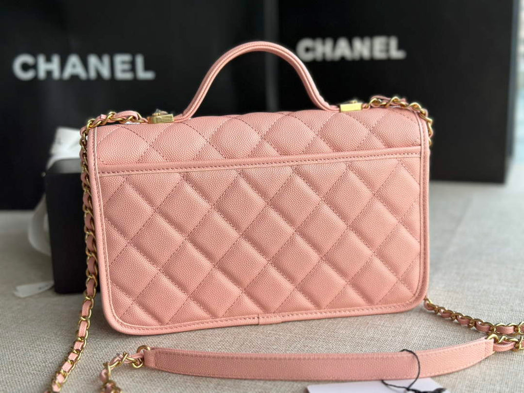 Chanel AS3653 Small Flap Bag with Top Handle Calfskin Pink