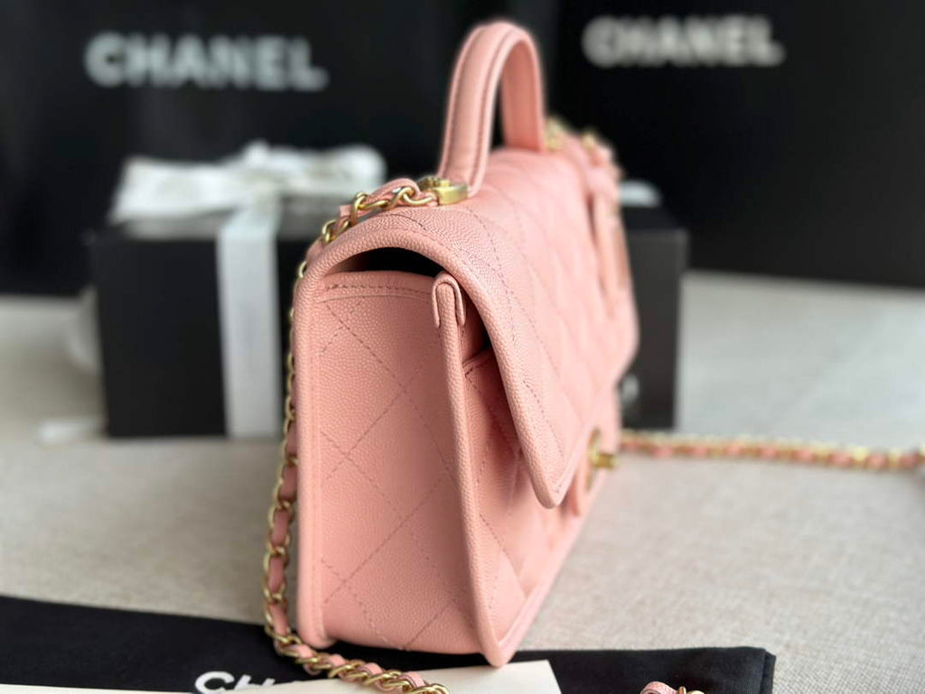 Chanel AS3653 Small Flap Bag with Top Handle Calfskin Pink