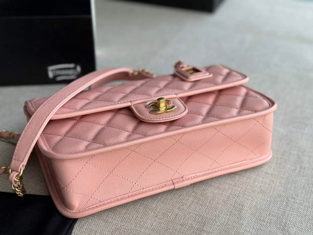 Chanel AS3653 Small Flap Bag with Top Handle Calfskin Pink