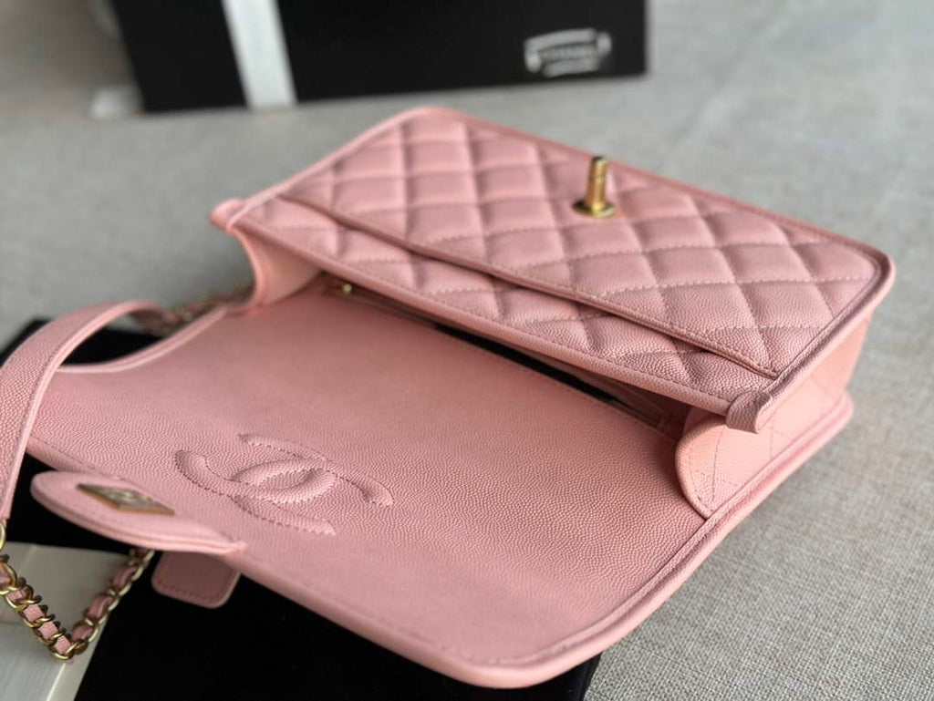 Chanel AS3653 Small Flap Bag with Top Handle Calfskin Pink