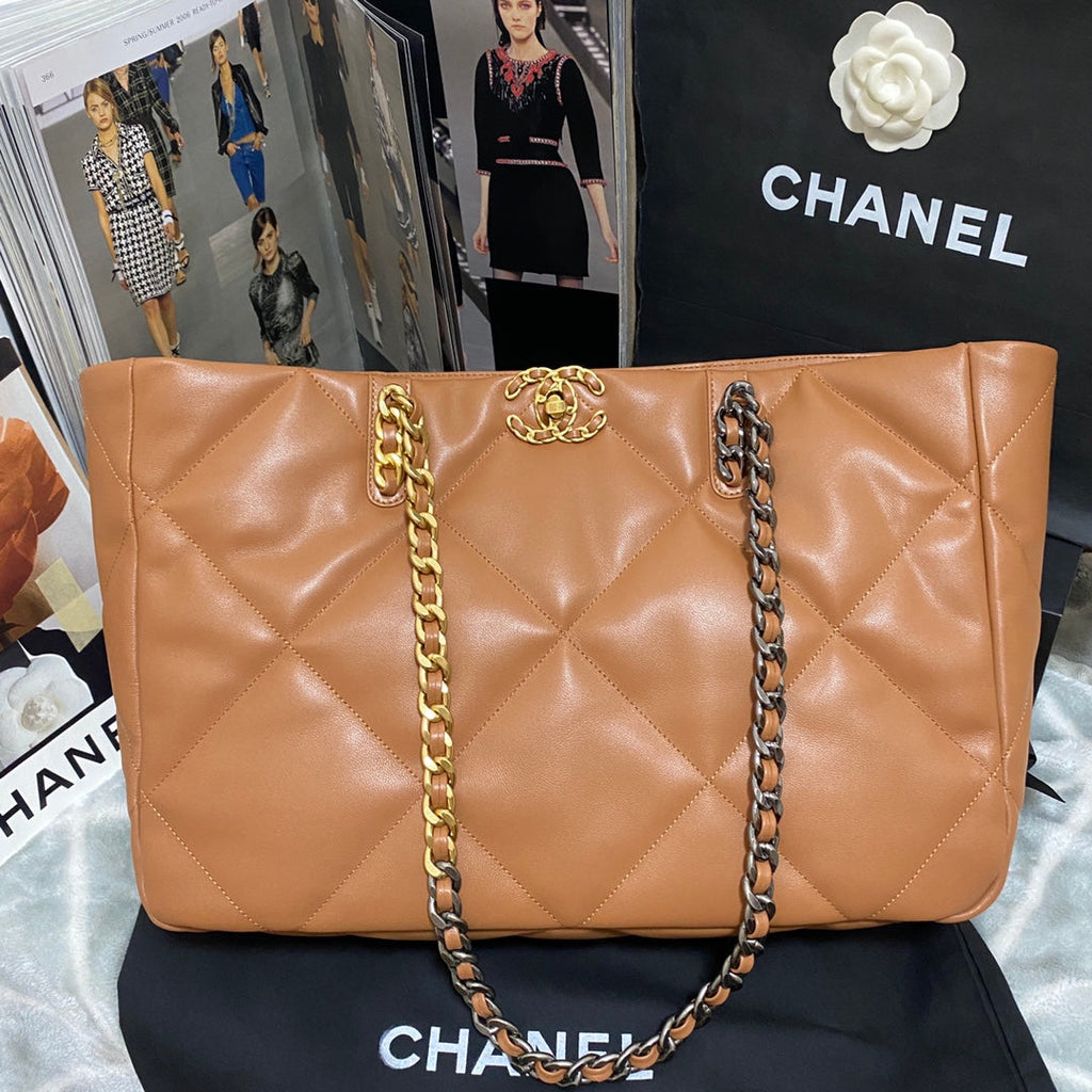 Chanel AS3660 19 Shopping Bag Lambskin Tan
