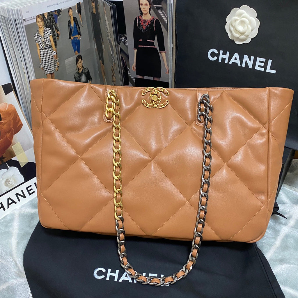 Chanel AS3660 19 Shopping Bag Lambskin Tan