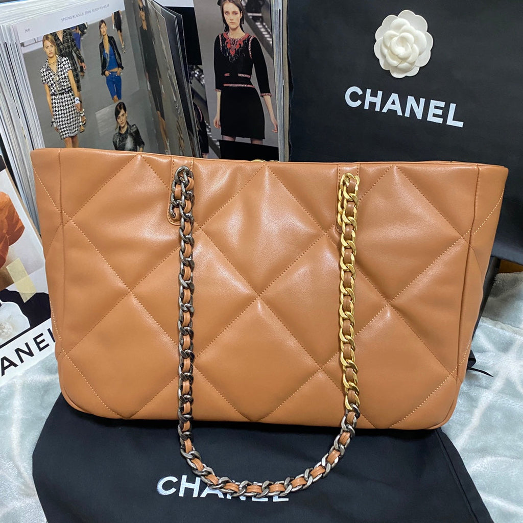 Chanel AS3660 19 Shopping Bag Lambskin Tan