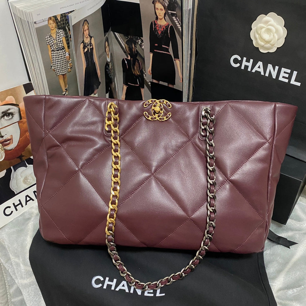 Chanel AS3660 19 Shopping Bag Lambskin Dark Brown