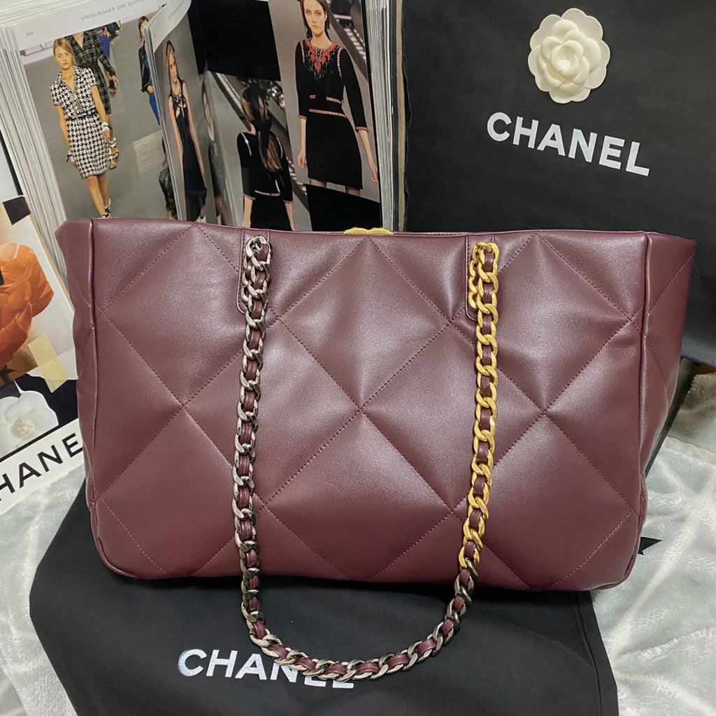 Chanel AS3660 19 Shopping Bag Lambskin Dark Brown