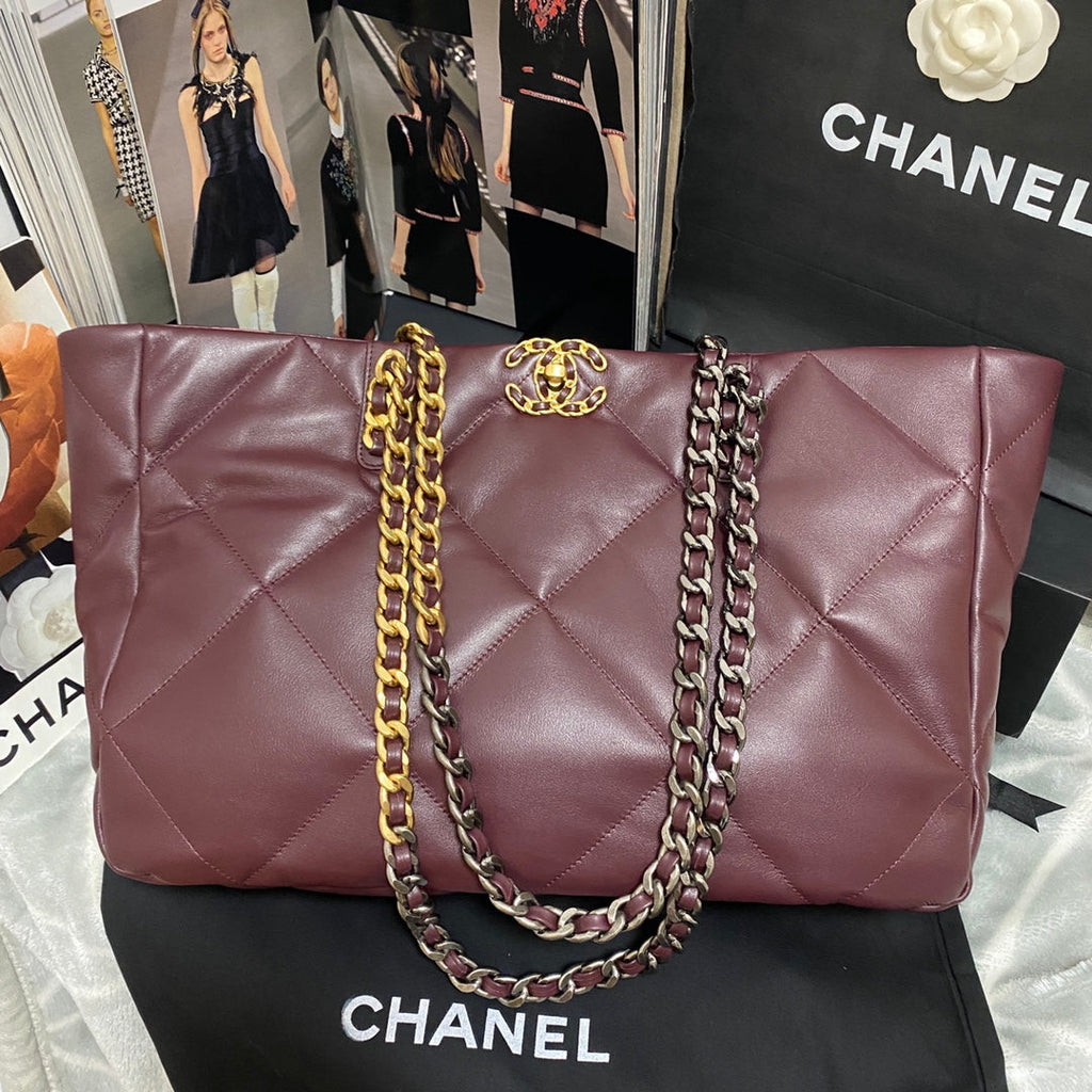 Chanel AS3660 19 Shopping Bag Lambskin Dark Brown
