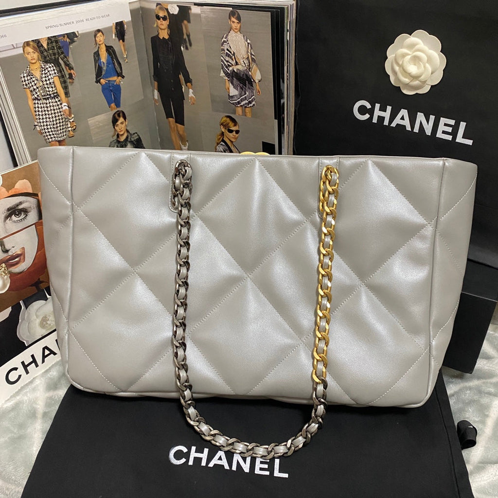 Chanel AS3660 19 Shopping Bag Lambskin Gray
