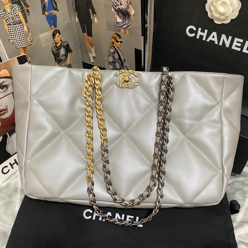 Chanel AS3660 19 Shopping Bag Lambskin Gray