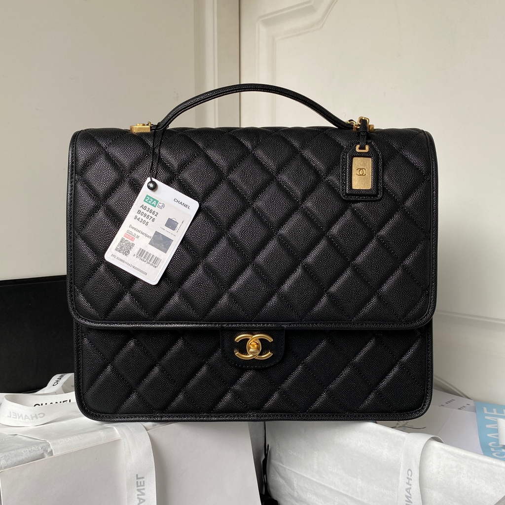 Chanel AS3662 Large Backpack Grained Calfskin gold-tone metal Black
