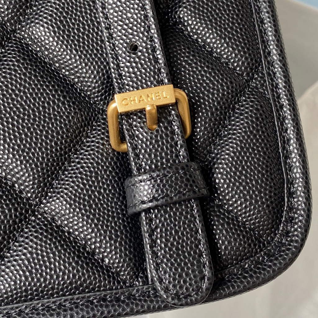 Chanel AS3662 Large Backpack Grained Calfskin gold-tone metal Black