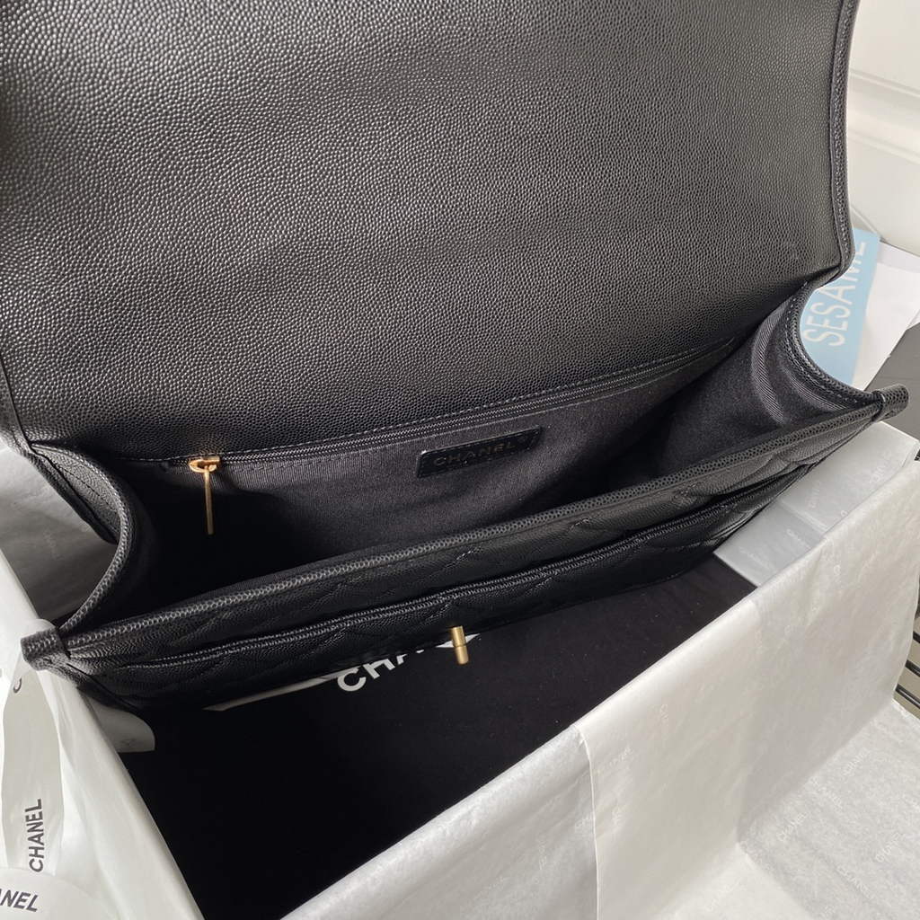 Chanel AS3662 Large Backpack Grained Calfskin gold-tone metal Black