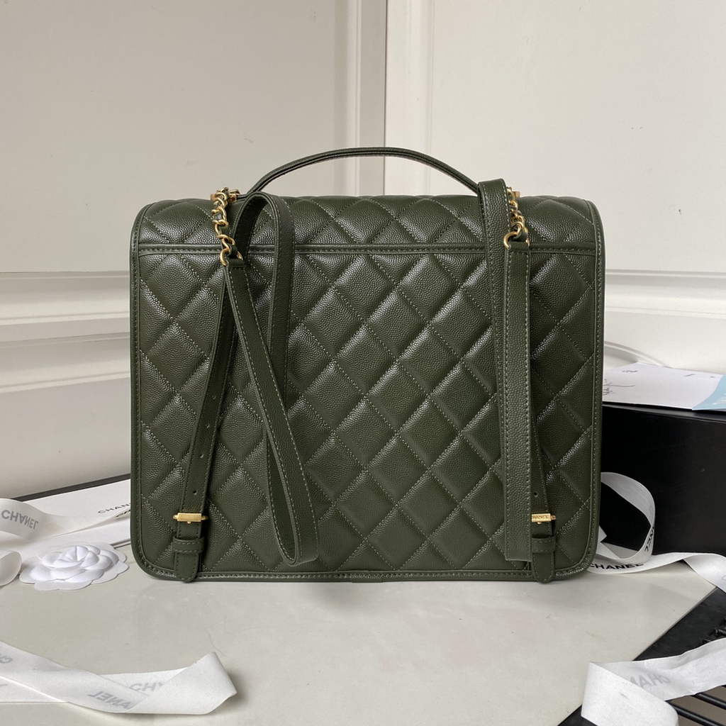 Chanel AS3662 Large Backpack Grained Calfskin gold-tone metal Green