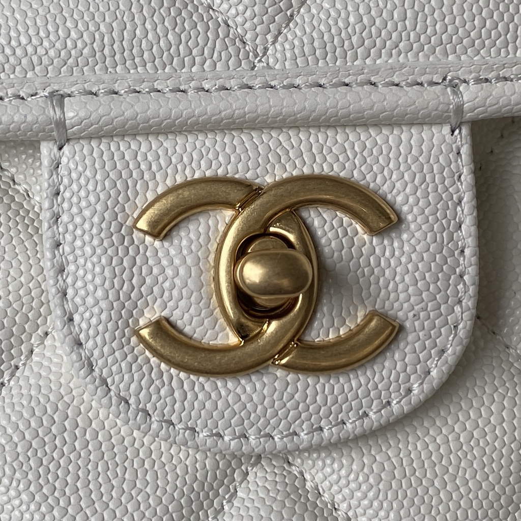 Chanel AS3662 Large Backpack Grained Calfskin gold-tone metal White