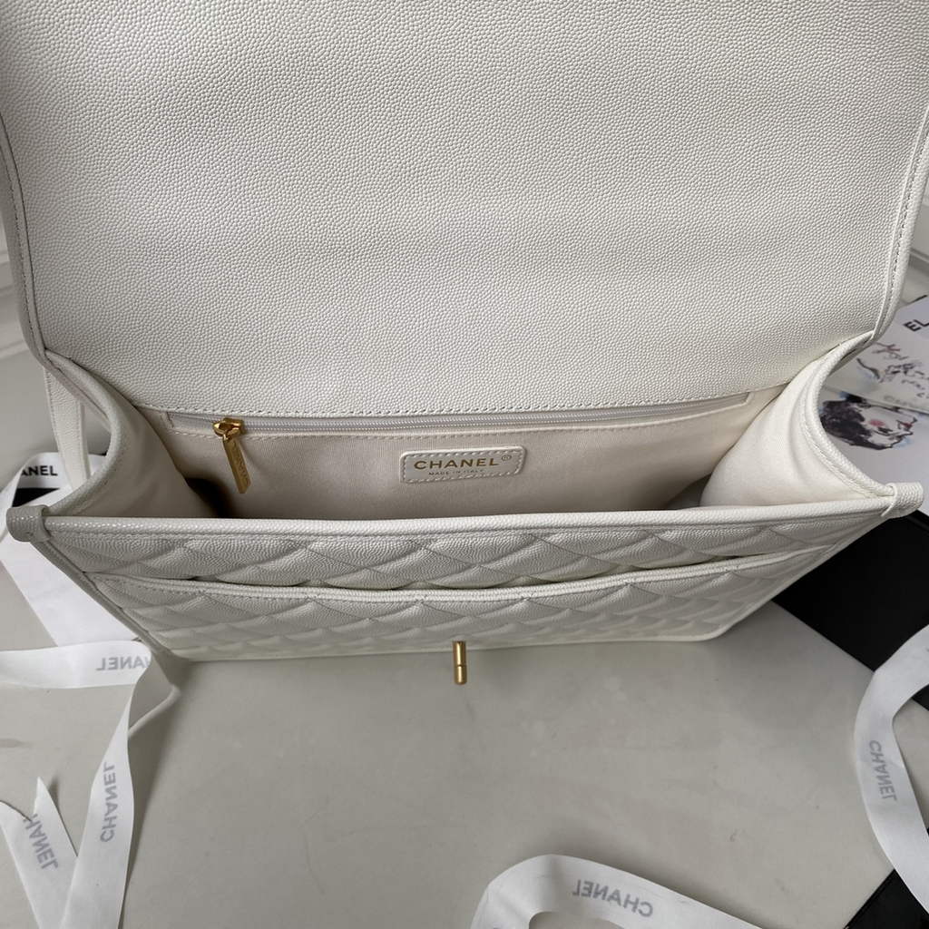 Chanel AS3662 Large Backpack Grained Calfskin gold-tone metal White