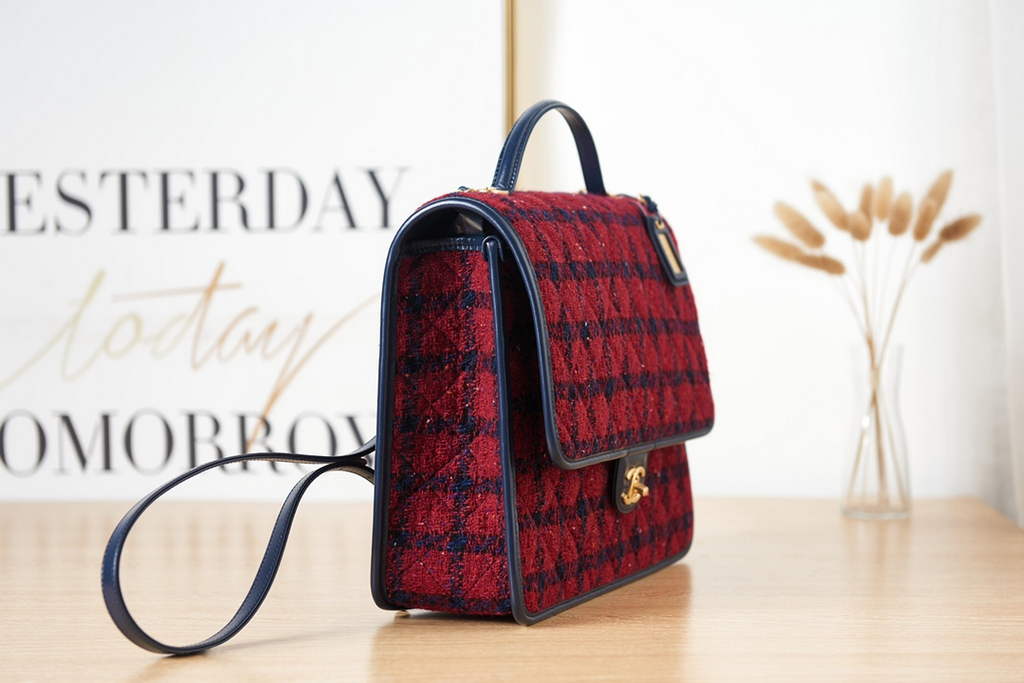 Chanel AS3662 Large Backpack Wool Tweed gold-tone metal Red
