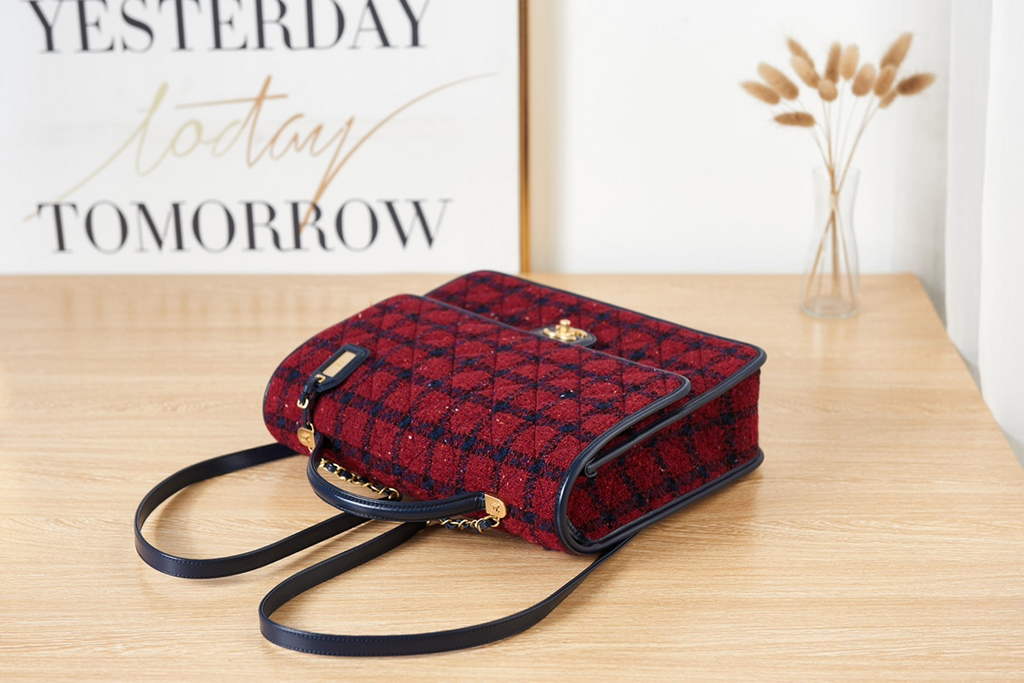 Chanel AS3662 Large Backpack Wool Tweed gold-tone metal Red