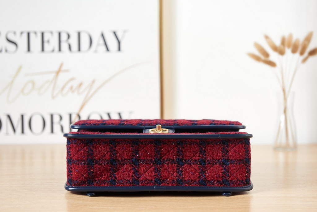 Chanel AS3662 Large Backpack Wool Tweed gold-tone metal Red