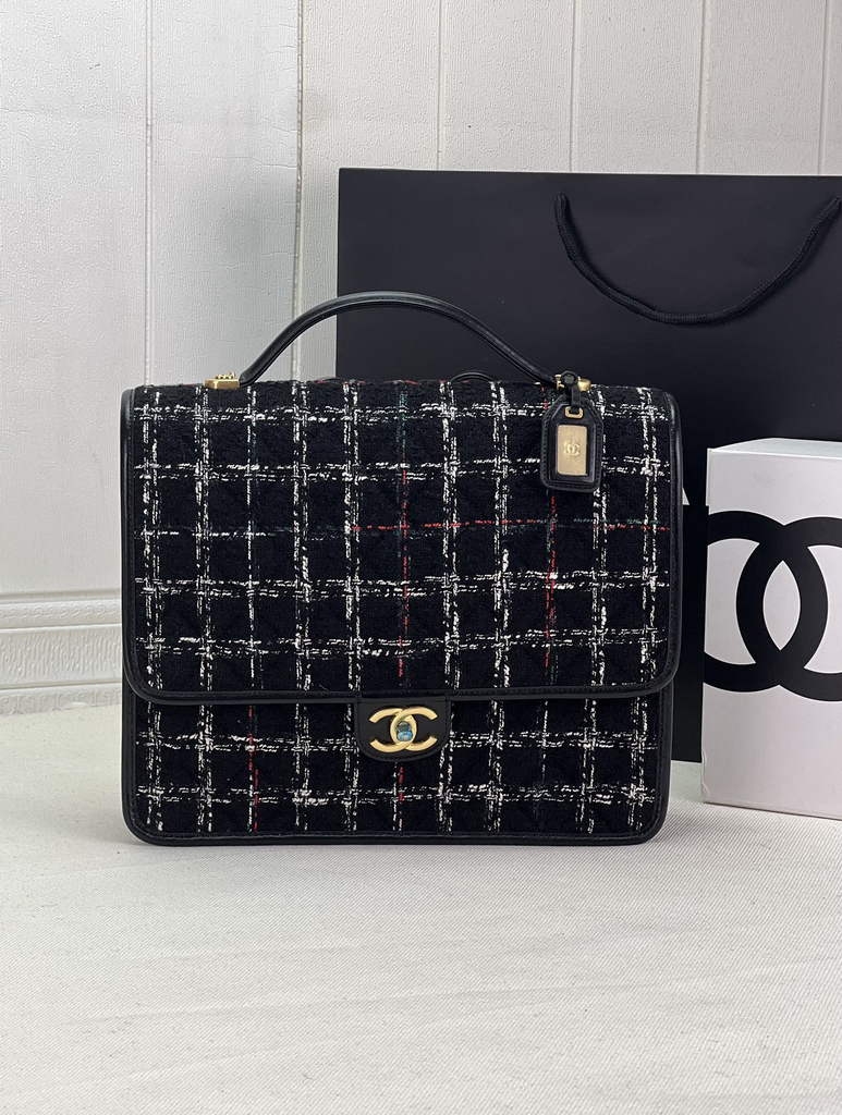 Chanel AS3662 Large Backpack Wool Tweed gold-tone metal Black