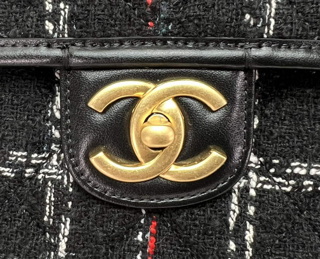 Chanel AS3662 Large Backpack Wool Tweed gold-tone metal Black