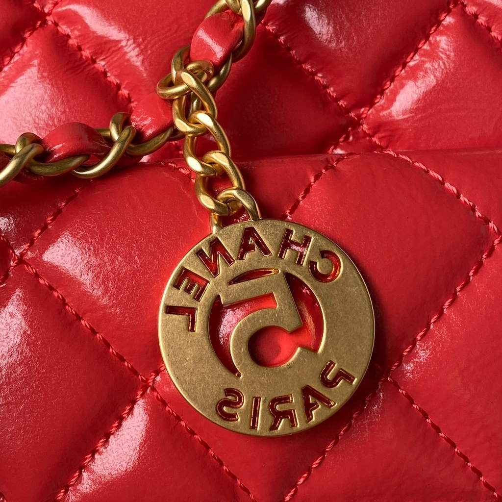 Chanel AS3690 Hobo Bag Shiny crumpled calfskin Red gold