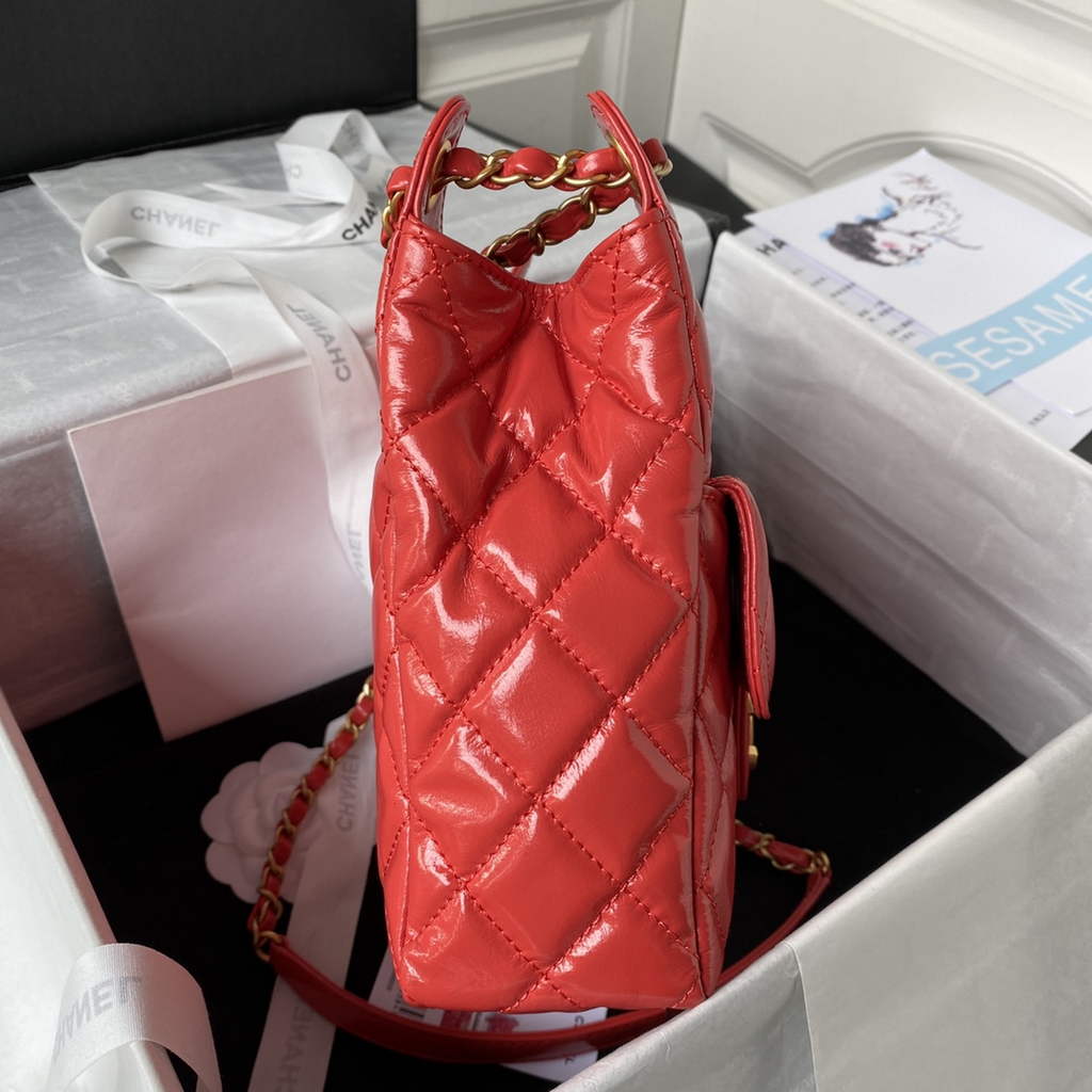 Chanel AS3690 Hobo Bag Shiny crumpled calfskin Red gold