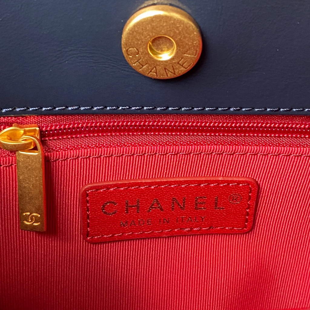 Chanel AS3690 Hobo Bag Shiny crumpled calfskin Navy Blue gold