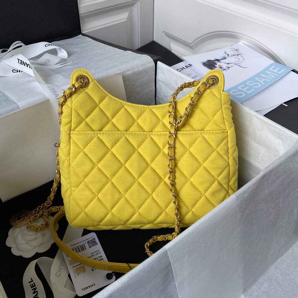 Chanel AS3690 Hobo Bag Wool Jersey Yellow gold