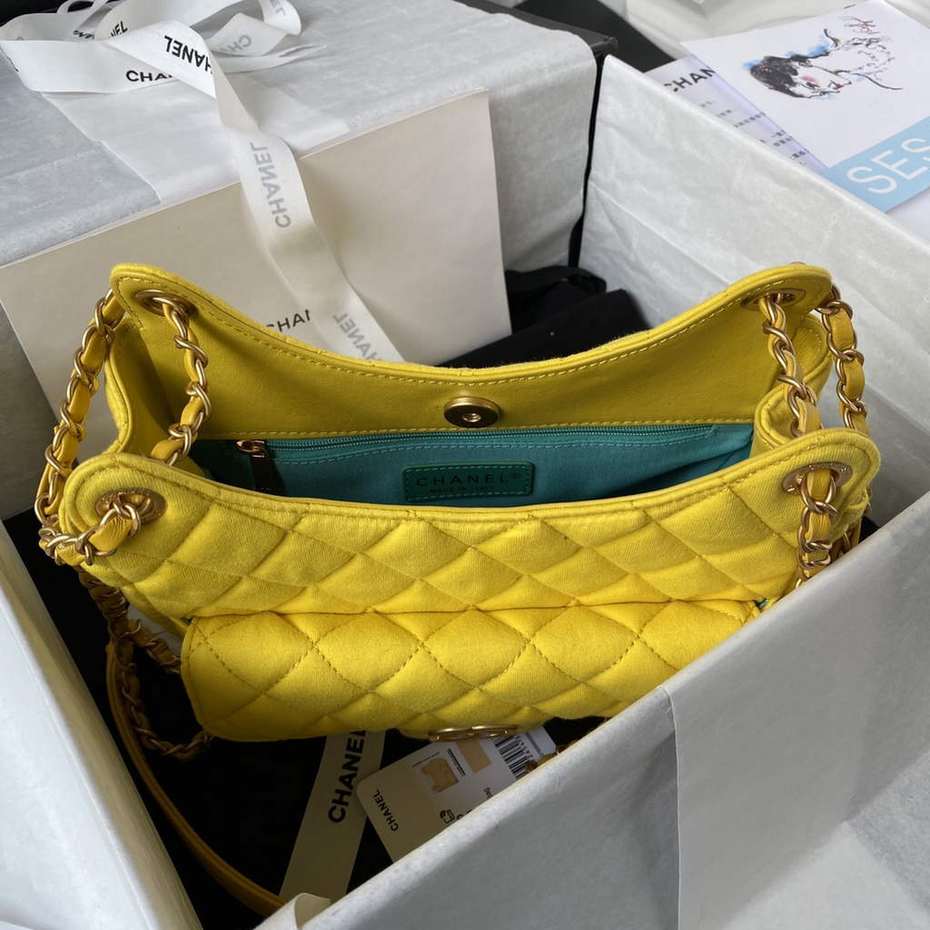 Chanel AS3690 Hobo Bag Wool Jersey Yellow gold