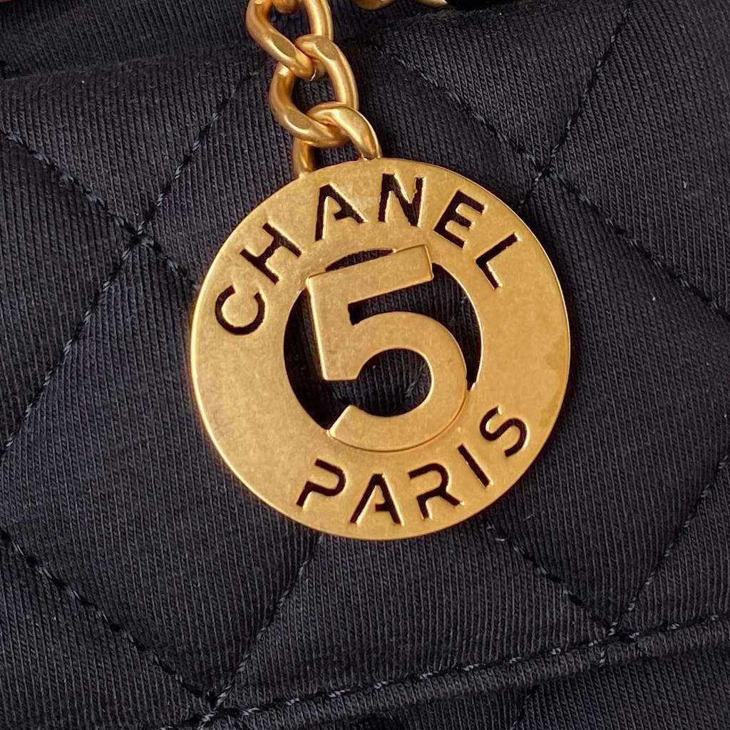 Chanel AS3690 Hobo Bag Wool Jersey Black gold