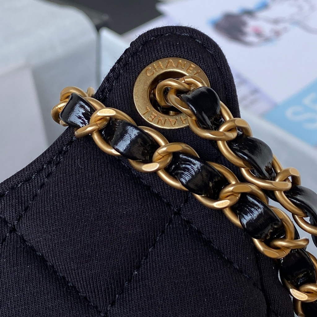 Chanel AS3690 Hobo Bag Wool Jersey Black gold