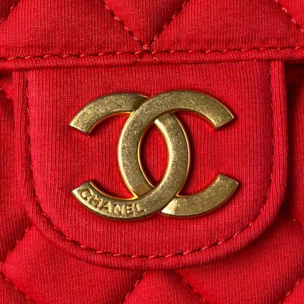 Chanel AS3690 Hobo Bag Wool Jersey Red gold