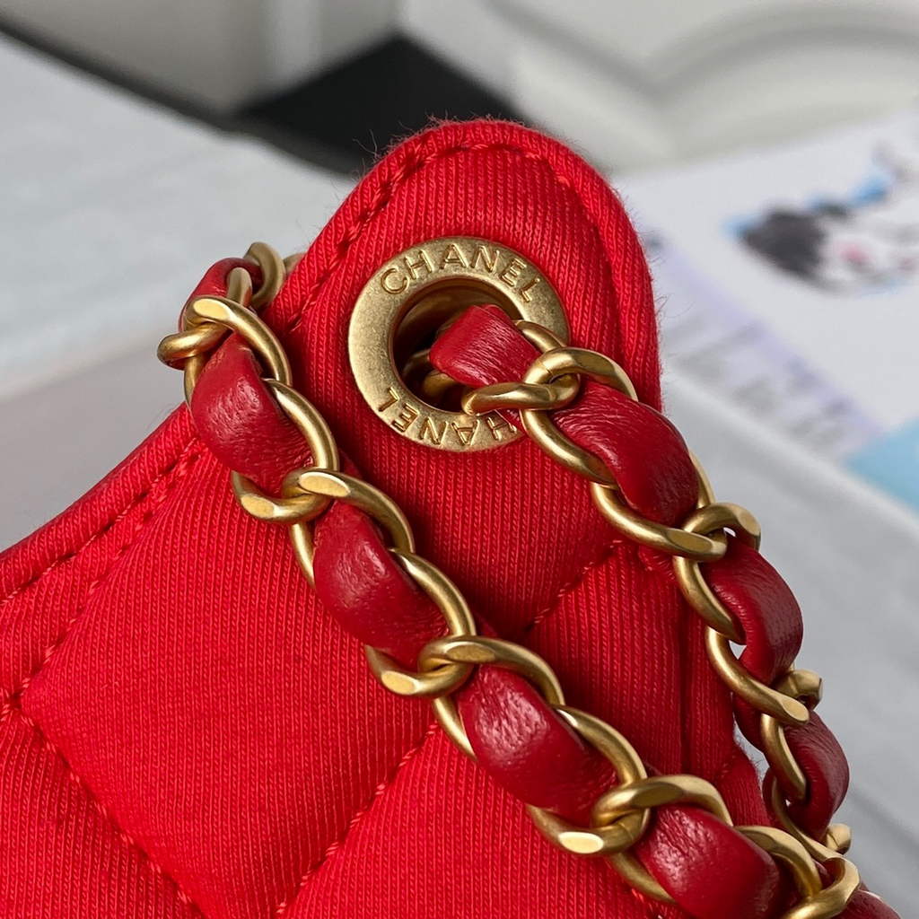 Chanel AS3690 Hobo Bag Wool Jersey Red gold