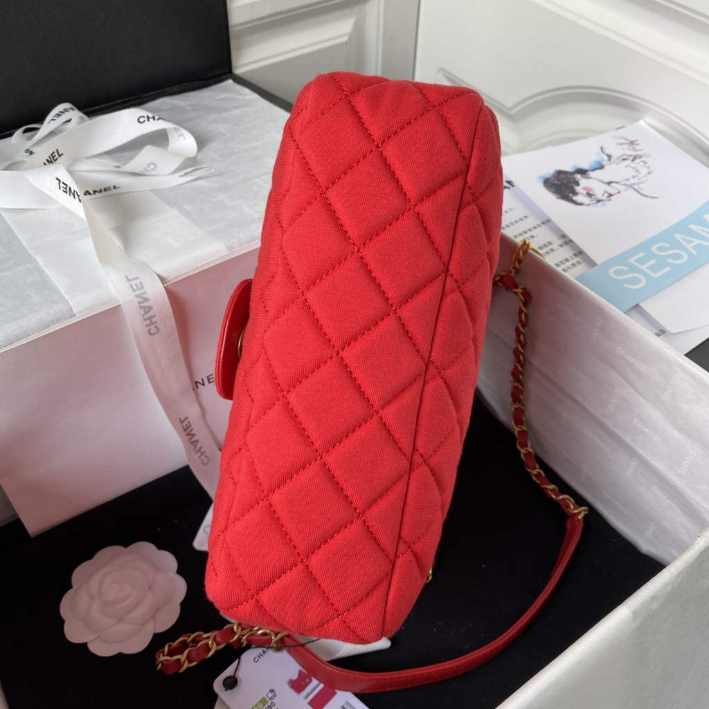 Chanel AS3690 Hobo Bag Wool Jersey Red gold