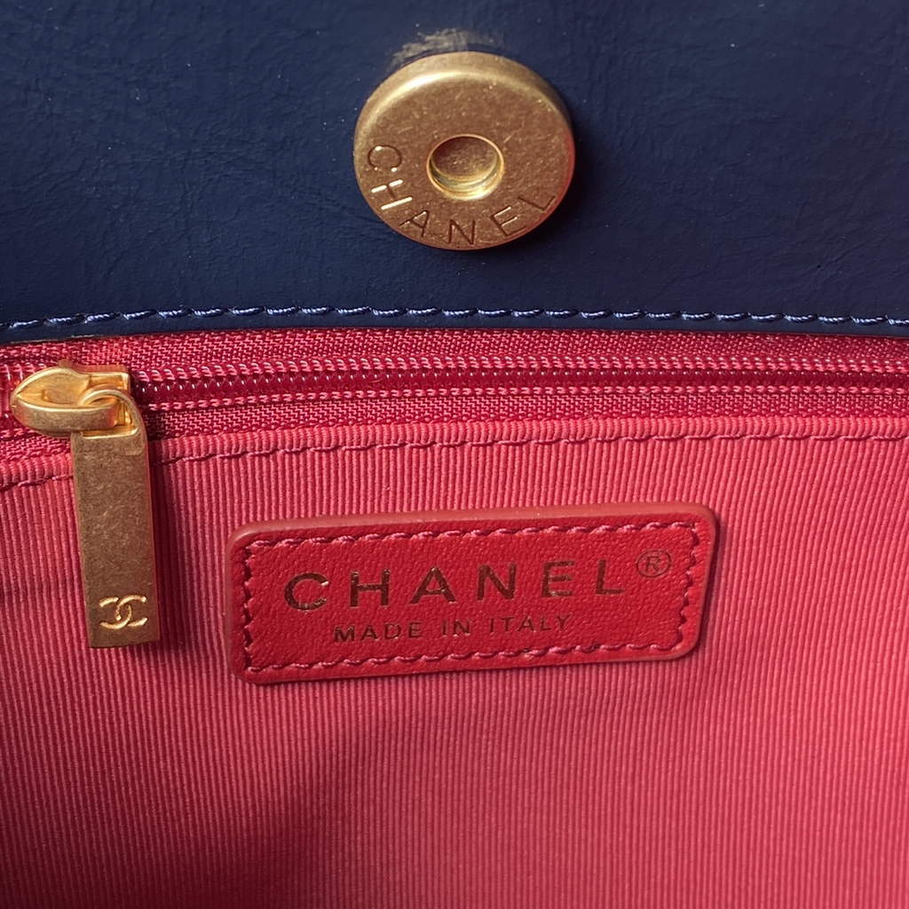 Chanel AS3693 Large Hobo Bag Shiny crumpled calfskin Navy Blue gold
