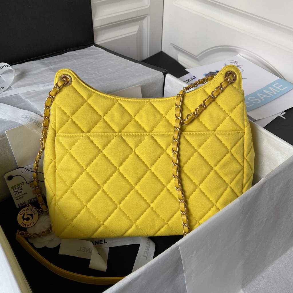 Chanel AS3693 Large Hobo Bag Wool Jersey Yellow gold