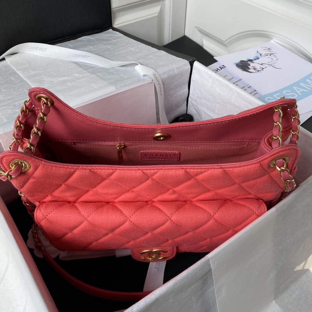Chanel AS3693 Large Hobo Bag Wool Jersey Pink gold
